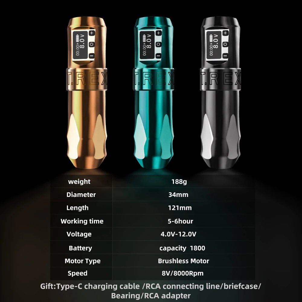 XNET Trex Portable 2400mAh LCD Digital Display Rotary Battery Pen Wireless Tattoo Machine Complete Kit Set with Cartridge Needle