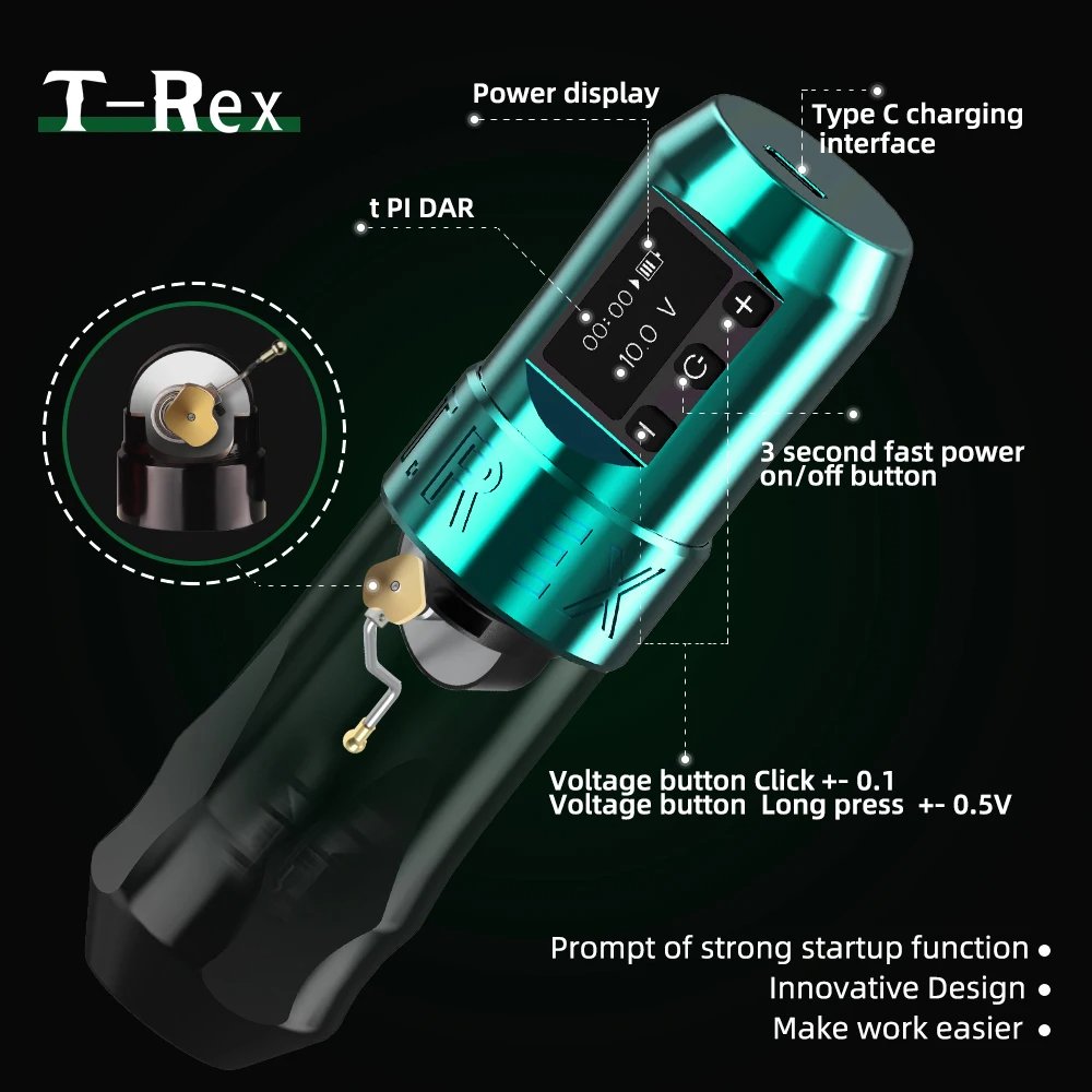 XNET Trex Portable 2400mAh LCD Digital Display Rotary Battery Pen Wireless Tattoo Machine Complete Kit Set with Cartridge Needle