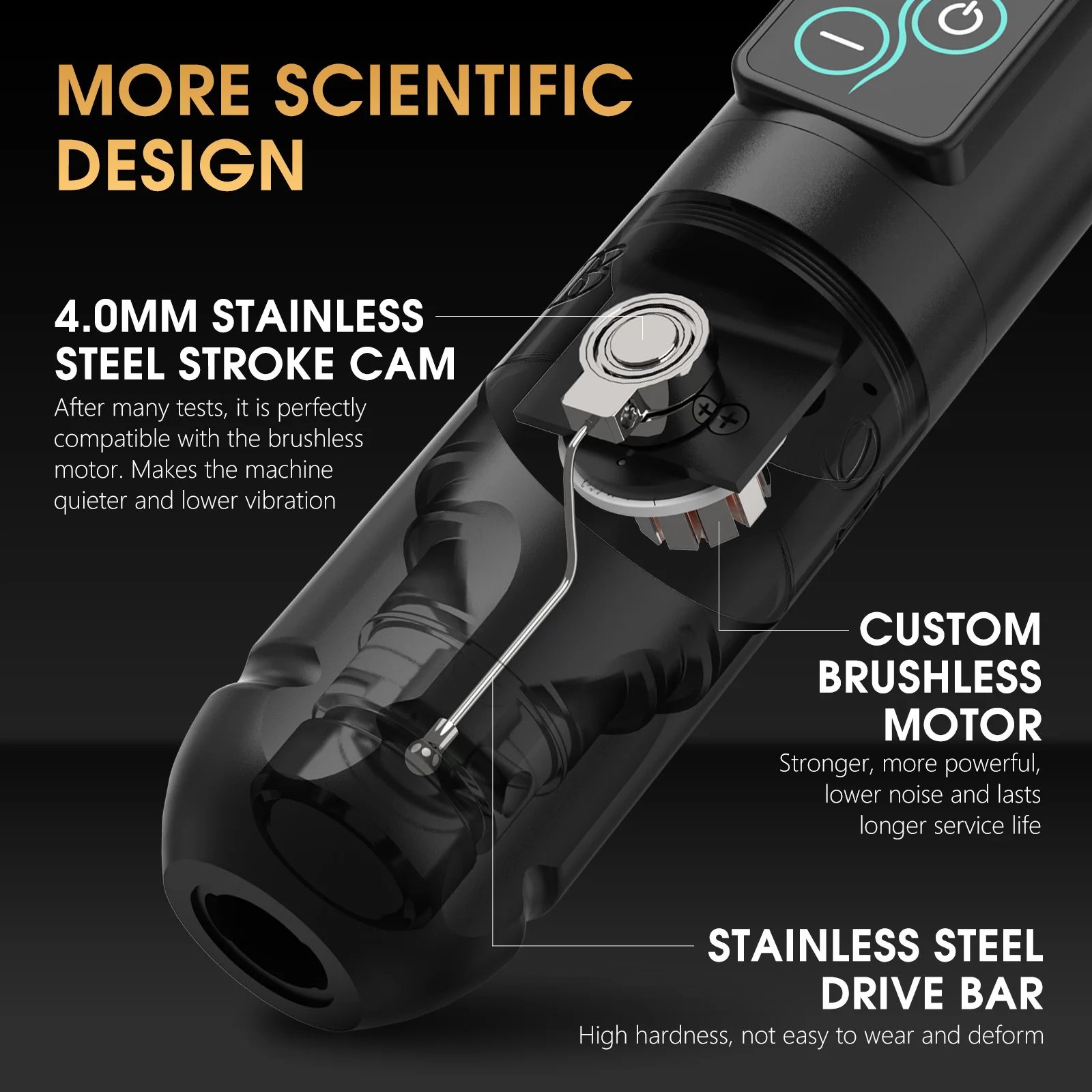 Ambition Vibe 3.5mm/4mm Stroke Brushless Motor Professional Wireless Tattoo Pen Machine With Spare Battery for Body Art