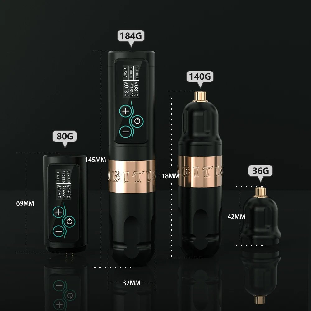 Ambition Vibe 3.5mm/4mm Stroke Brushless Motor Professional Wireless Tattoo Pen Machine With Spare Battery for Body Art