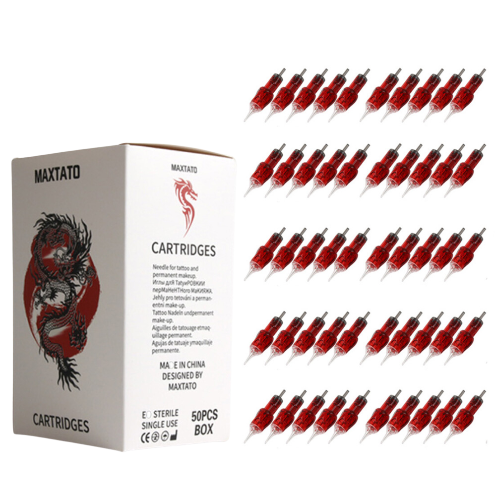 50PCS Universal Tattoo Cartridge Needles Curved Magnum RL RS Sterilized Safety Needles For Permanent Makeup Tattoo Machine