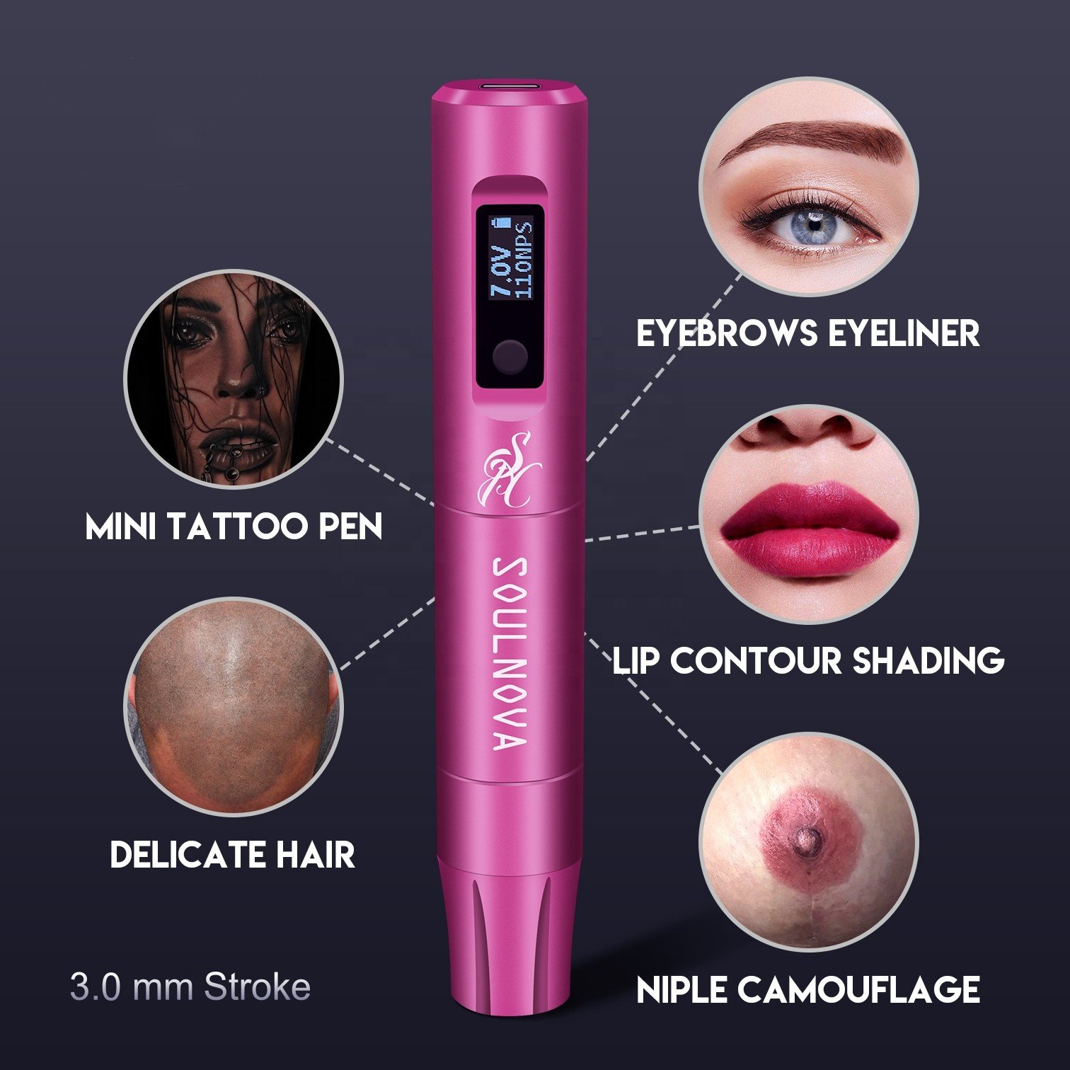 Soulnova Painless Permanent Makeup Pen for Eyebrows Lips Customized Wireless Tattoo Machine