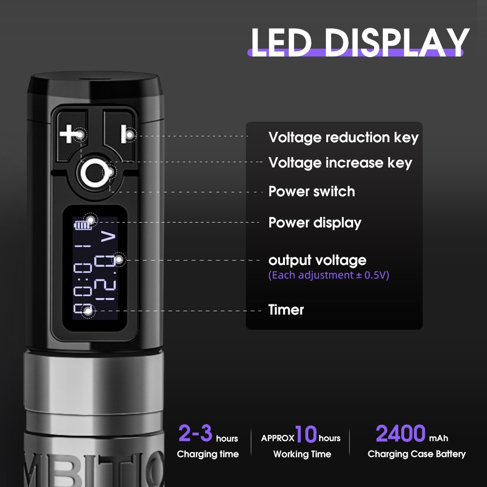Ambition Storm Wand Powerful Coreless Motor Professional Rotary Wireless Tattoo Machine Pen with RCA Adapter for Body Art