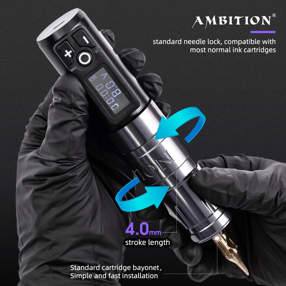 Ambition Storm Wand Powerful Coreless Motor Professional Rotary Wireless Tattoo Machine Pen with RCA Adapter for Body Art