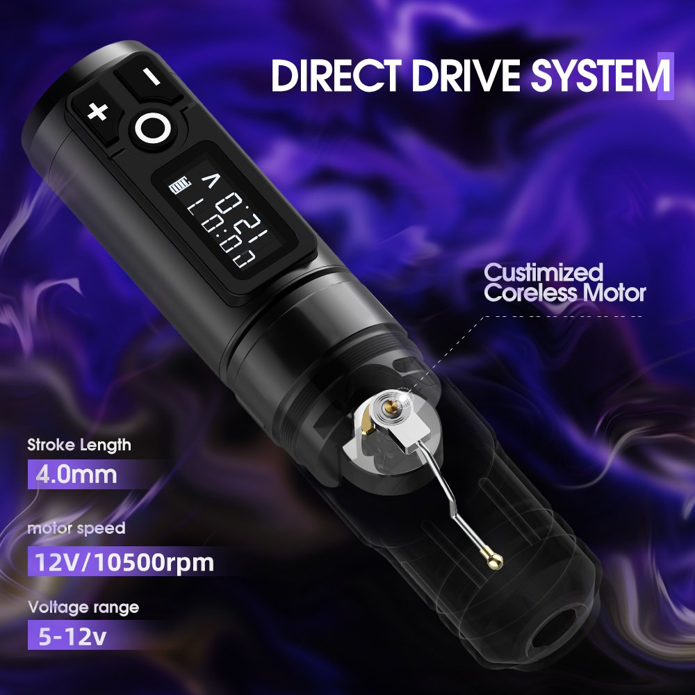 Ambition Storm Wand Powerful Coreless Motor Professional Rotary Wireless Tattoo Machine Pen with RCA Adapter for Body Art