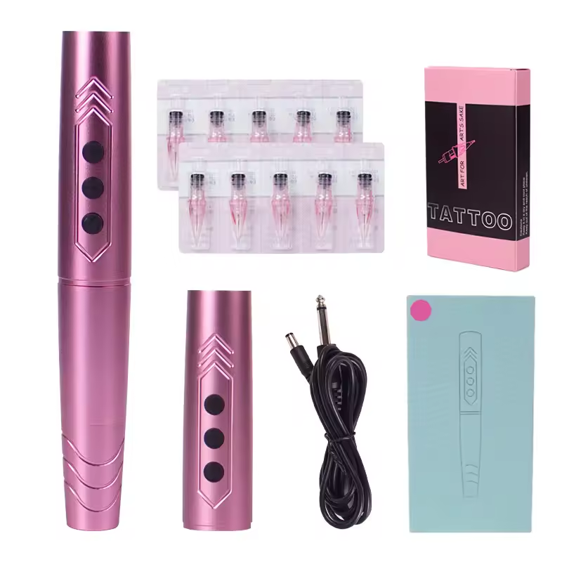 Professional Mini Tattoo Pen Machine with four colors Needle two spare batteries