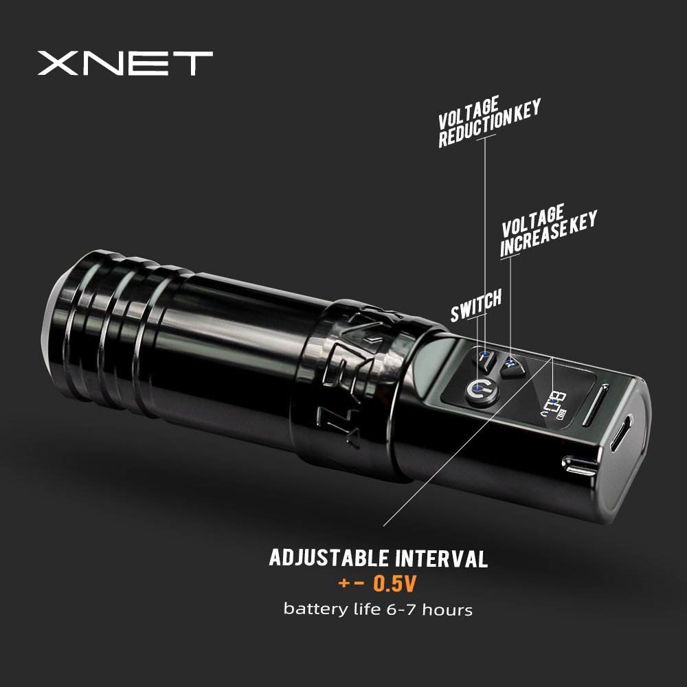 XNET Torch 2400mAh 4mm Stroke Digital Display Professional Wireless Rotary Tattoo Machine Pen Kits with 20pcs Cartridge Needle