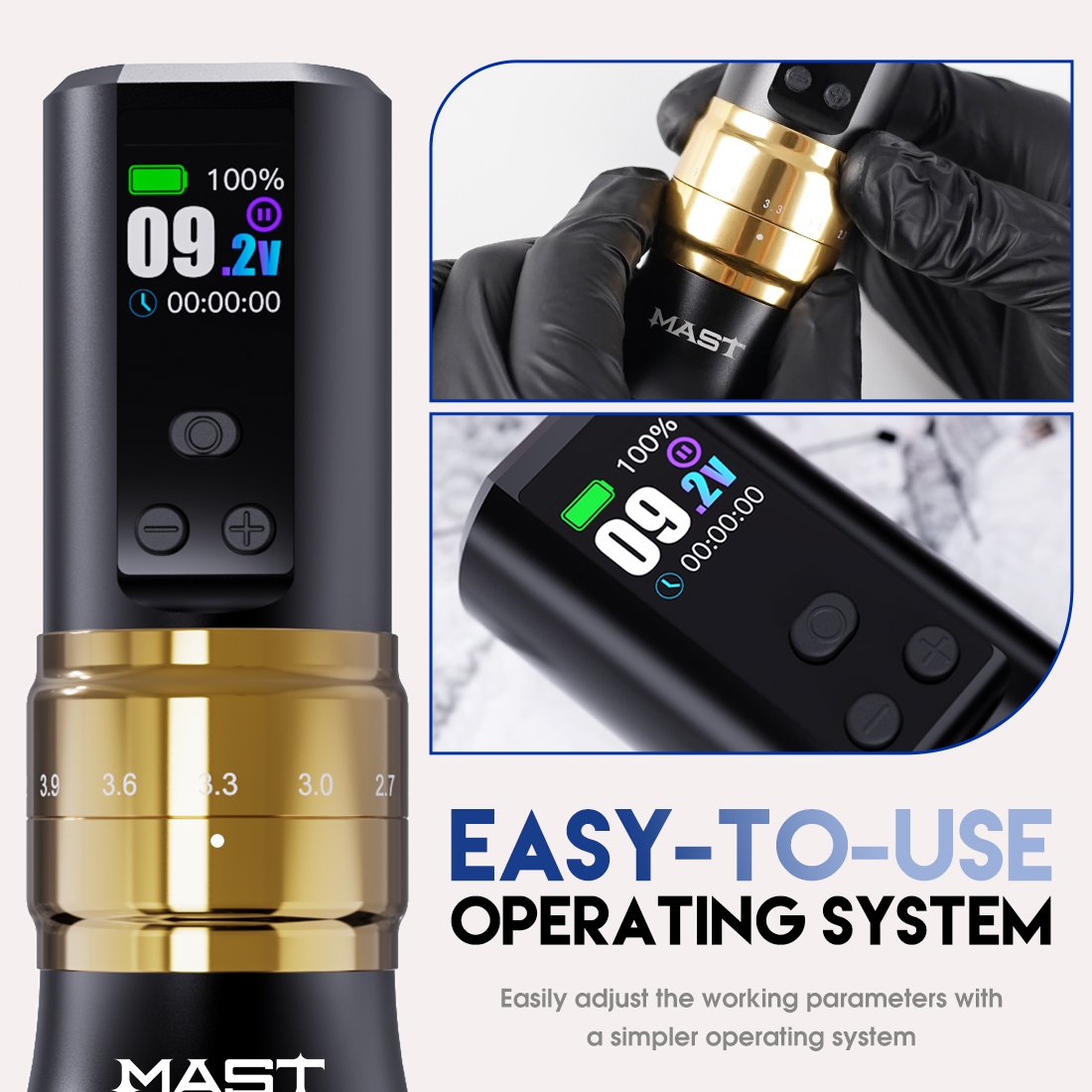 Mast Fold 2 Double Grips 2.4-4.2mm Adjustable Stroke Pmu Permanent Makeup Tattoo Machine Pen Black