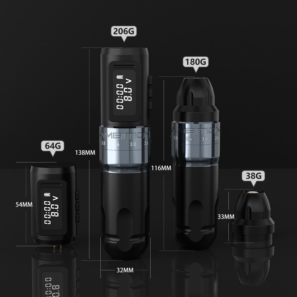 Ambition Mars-U 2.2-2.6-3.0-3.4-3.8-4.2mm Adjustable Stroke Professional Wireless Rotary Tattoo Pen Machine Gun for Body Art