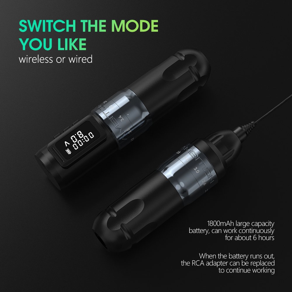 Ambition Mars-U 2.2-2.6-3.0-3.4-3.8-4.2mm Adjustable Stroke Professional Wireless Rotary Tattoo Pen Machine Gun for Body Art