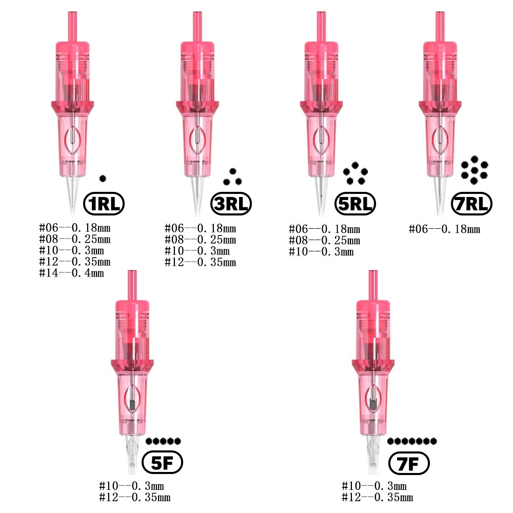 Ambition 20pcs Disposable Pink RL/F Eyebrows Eyeliner Lips SMP & P M U Tattoo Cartridge Needles for Permanent Makeup