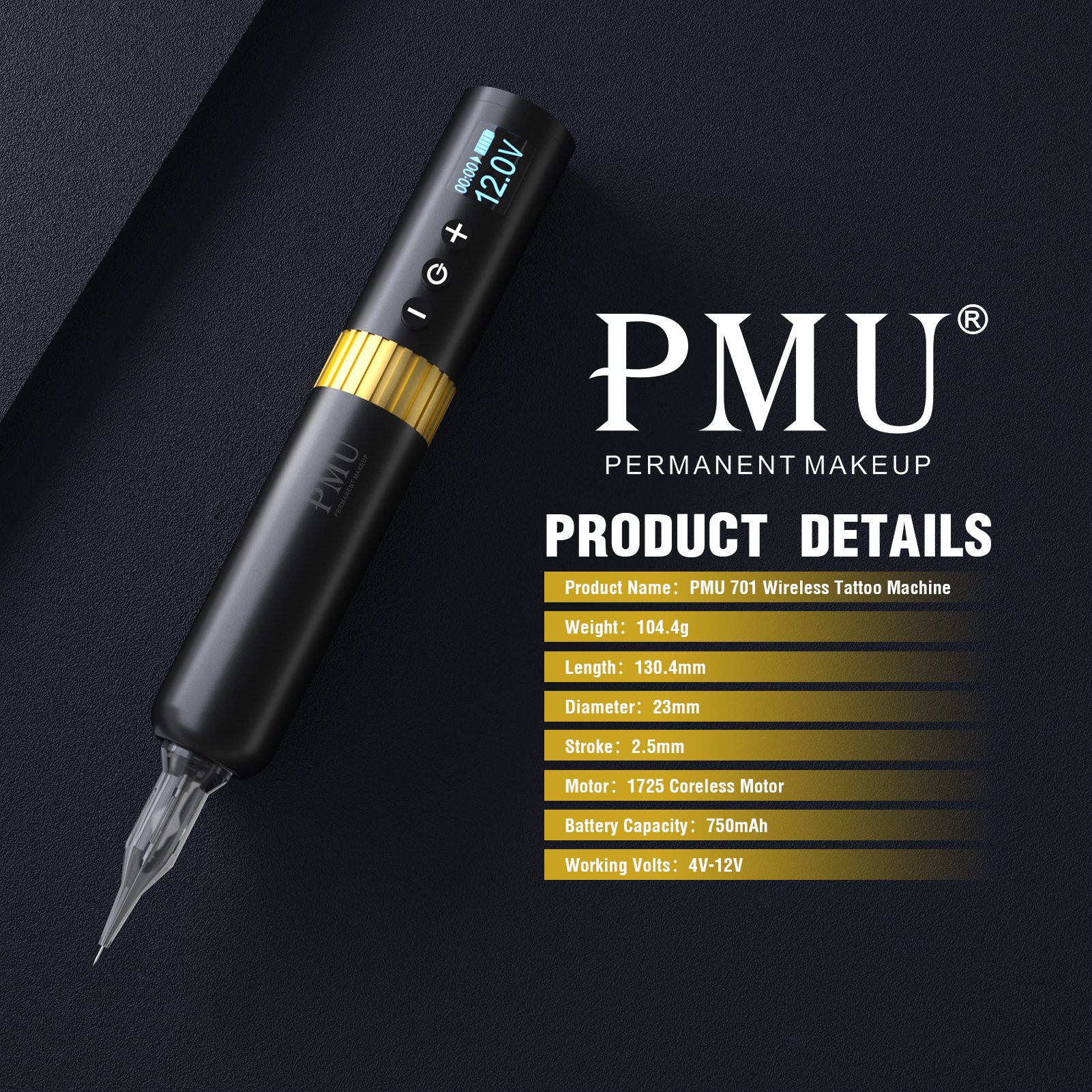 PMU wireless permanent makeup tattoo machine 2.7 stroke with universal cartridge needle