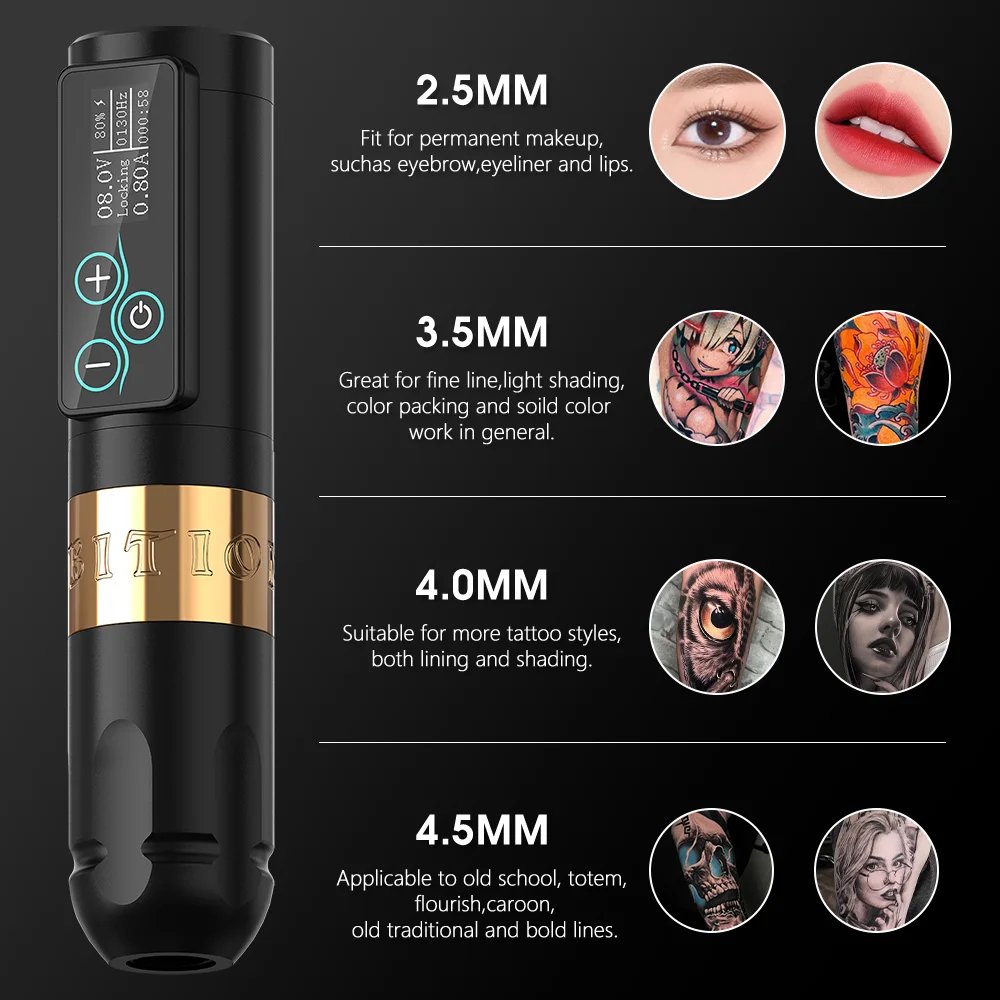 Ambition Vibe 2.5-3.5-4.0-4.5mm Stroke 2400mAh Brushless Motor Professional Wireless Tattoo Pen Machine for Body Art