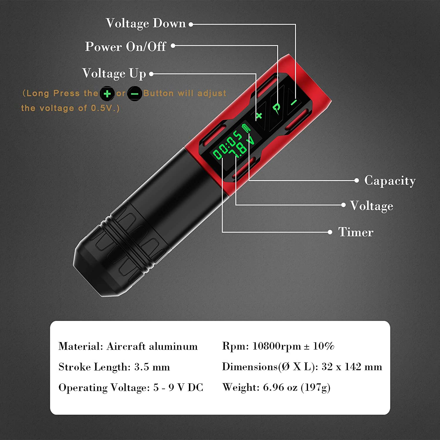 EZ Swiss Coreless Motor Portex 1800mAh Rechargeable Battery Wireless Rotary Tattoo Pen Machine with LED Display