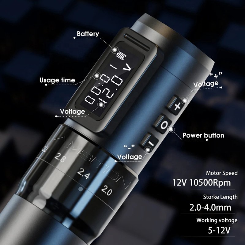 Permanent Makeup LED Display Tattoo Cartridge Pen Adjustable Stroke Wireless Machine Kit