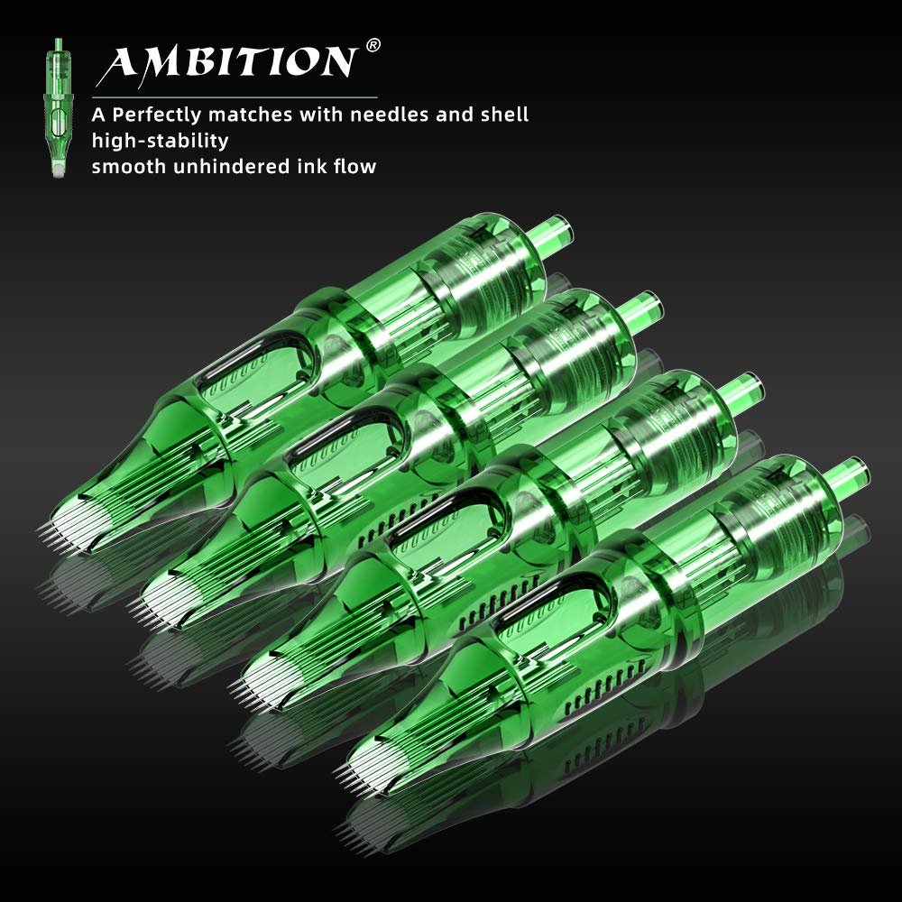 Ambition TREX 20Pcs Curved Magnum Medium Taper 1215RM Cartridges #12 Standard 15RM Disposable Tattoo Needles