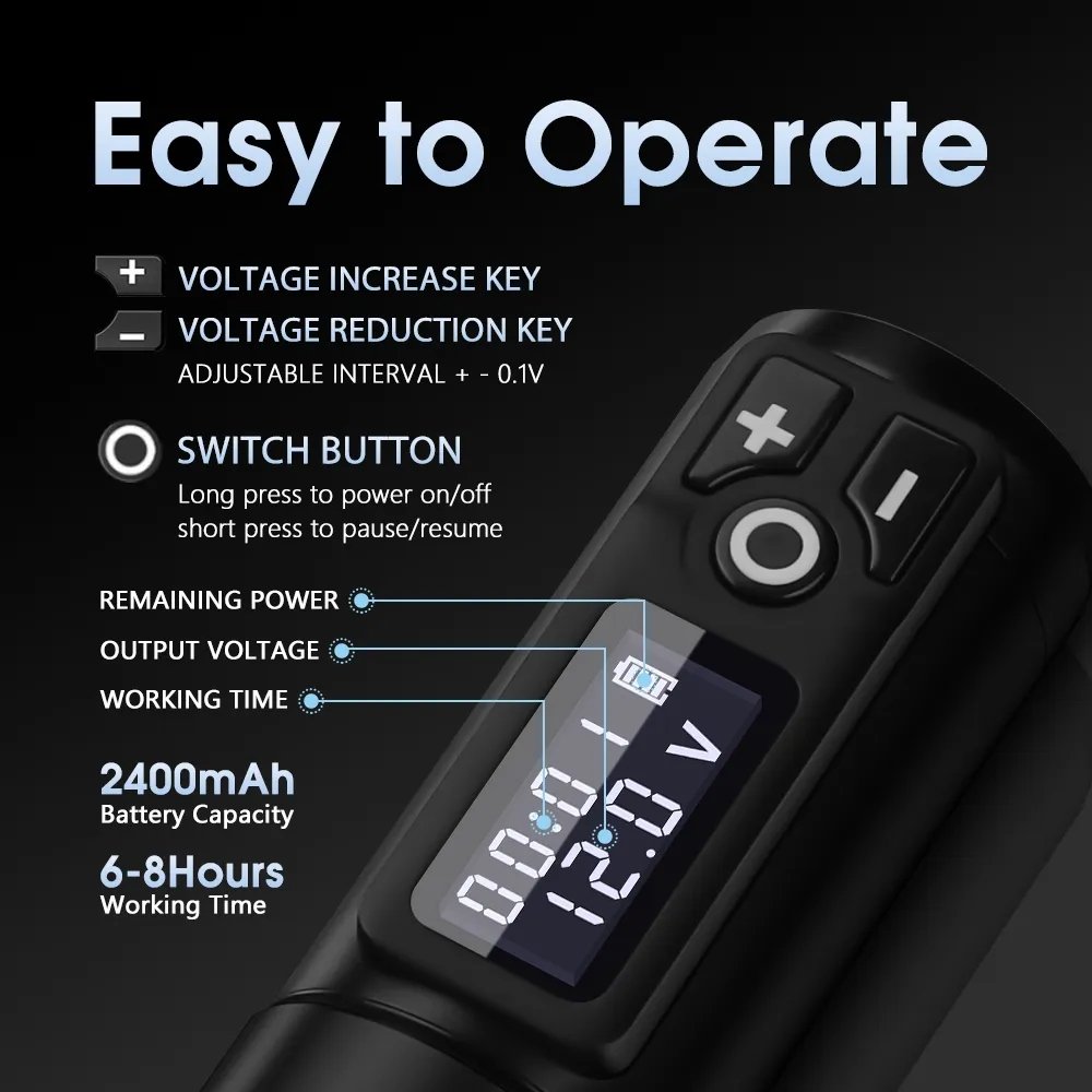 XNET Plus 2400mAh Digital Professional Wireless Rotary Tattoo Pen Machine Full Kit Set with Cartridge Needles