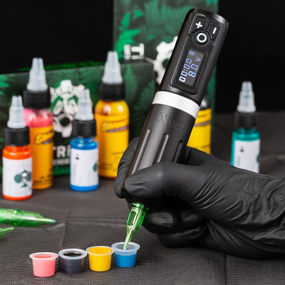 XNET Plus 2400mAh Digital Professional Wireless Rotary Tattoo Pen Machine Full Kit Set with Cartridge Needles