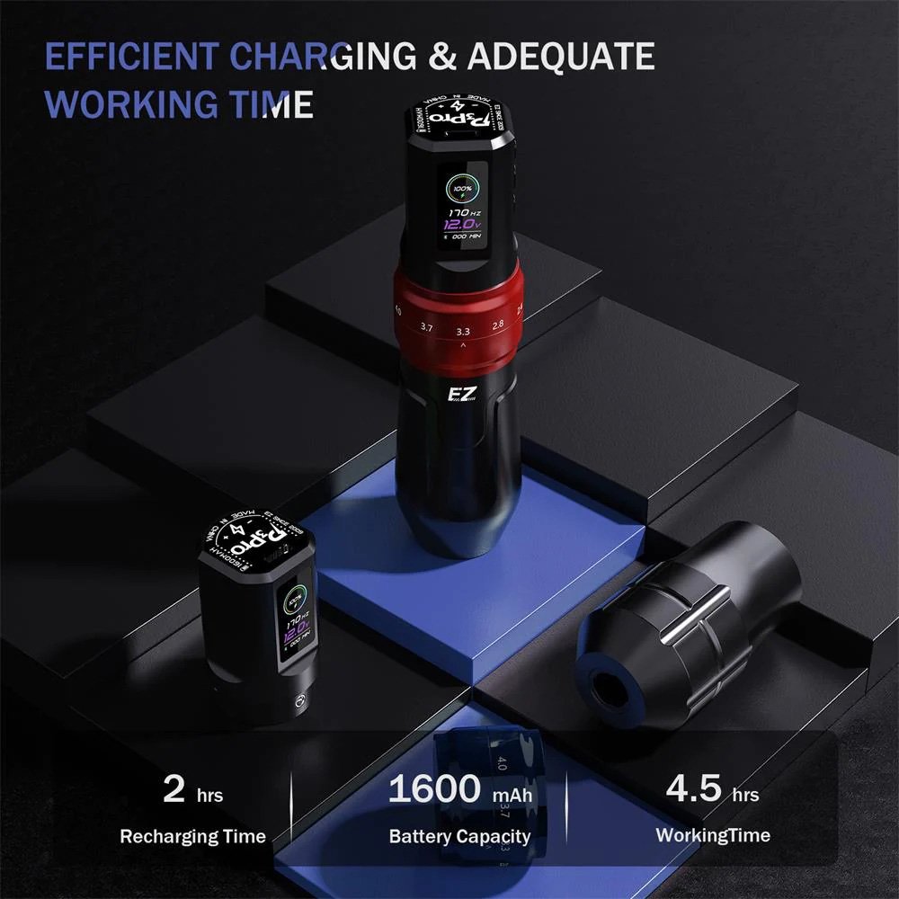 EZ Tattoo P3 PRO 2 batteries Matte Permanent Tattoo Machine Wireless Tattoo Machine pen with Adjustable Stroke and App Function
