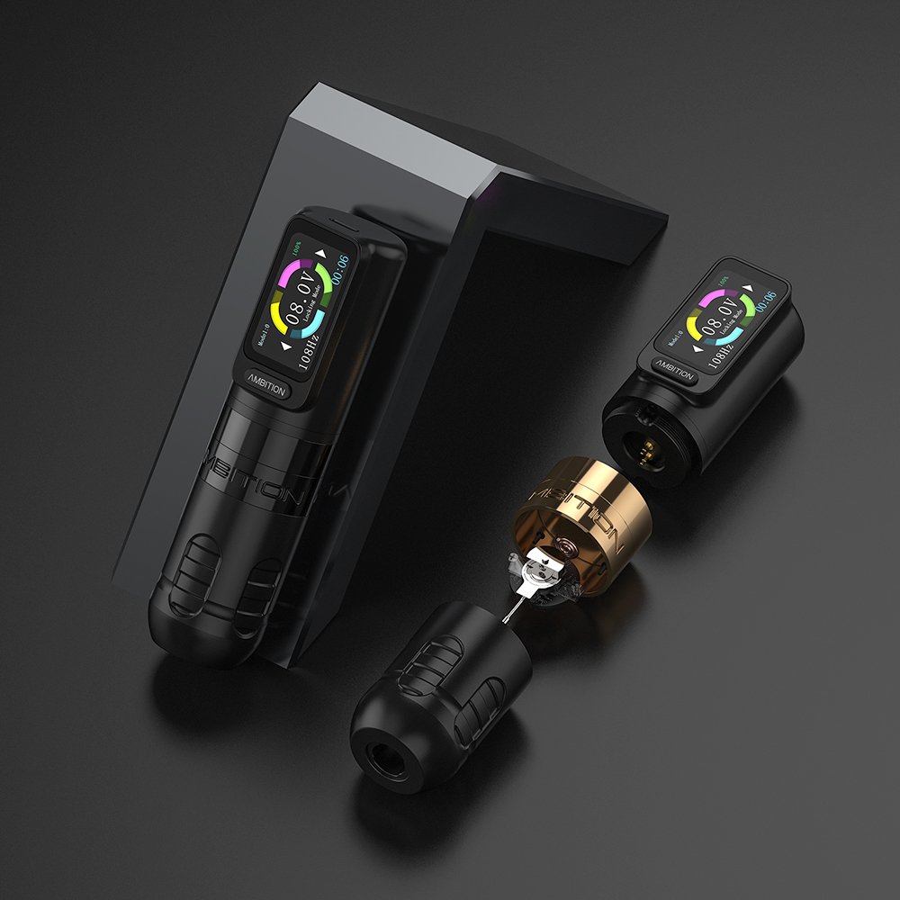 Ambition Zetton 3.5mm/4.0mm Stroke Straight Drive Rod Structure Professional Wireless Tattoo Pen Machine with Dual Battery