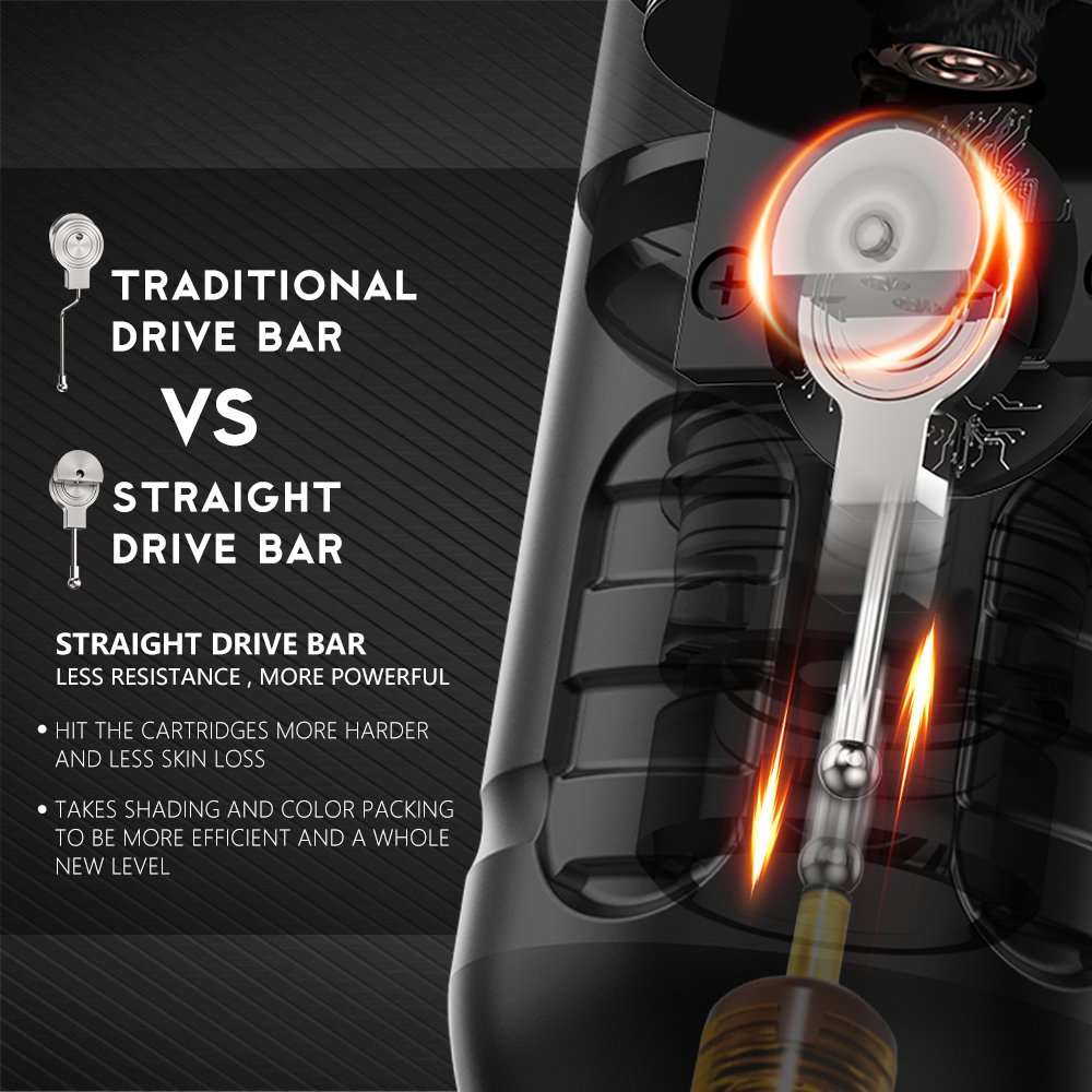 Ambition Zetton 3.5mm/4.0mm Stroke Straight Drive Rod Structure Professional Wireless Tattoo Pen Machine with Dual Battery
