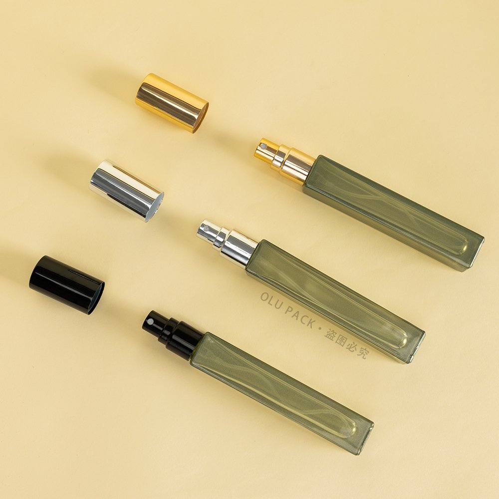 HUIHE PACK Travel Size Mini Portable 10ml 15ml Thick Bottom Slim Tube Serum Atomizer Pump Bottle Lady Green Perfume Glass Bottle