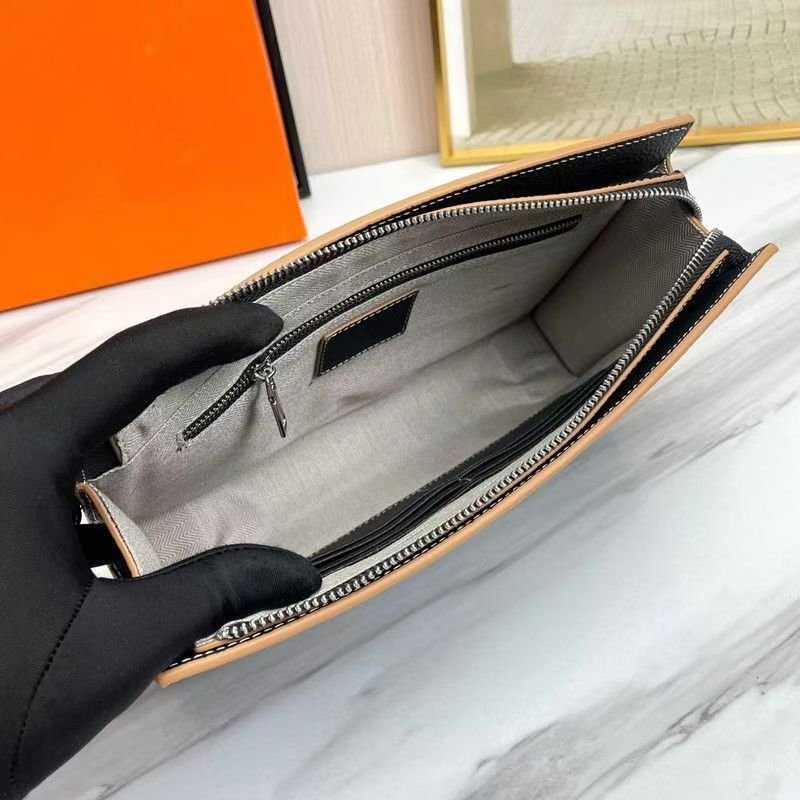 New leather men's clutch bag fashion brand first layer cowhide fashion clutch bag Large capacity men's clutch wrist bag