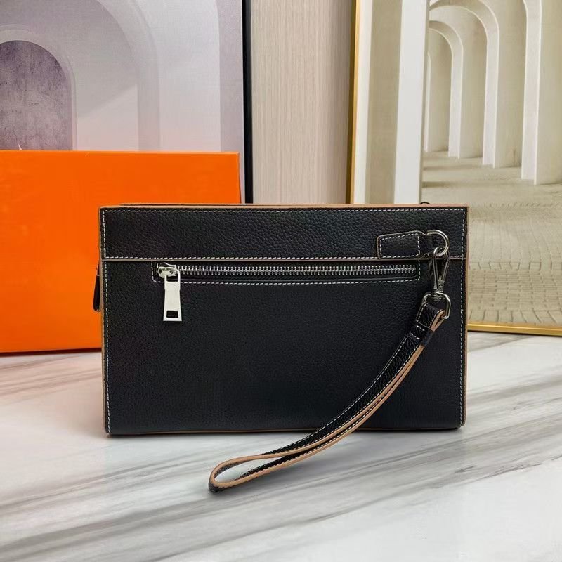 New leather men's clutch bag fashion brand first layer cowhide fashion clutch bag Large capacity men's clutch wrist bag