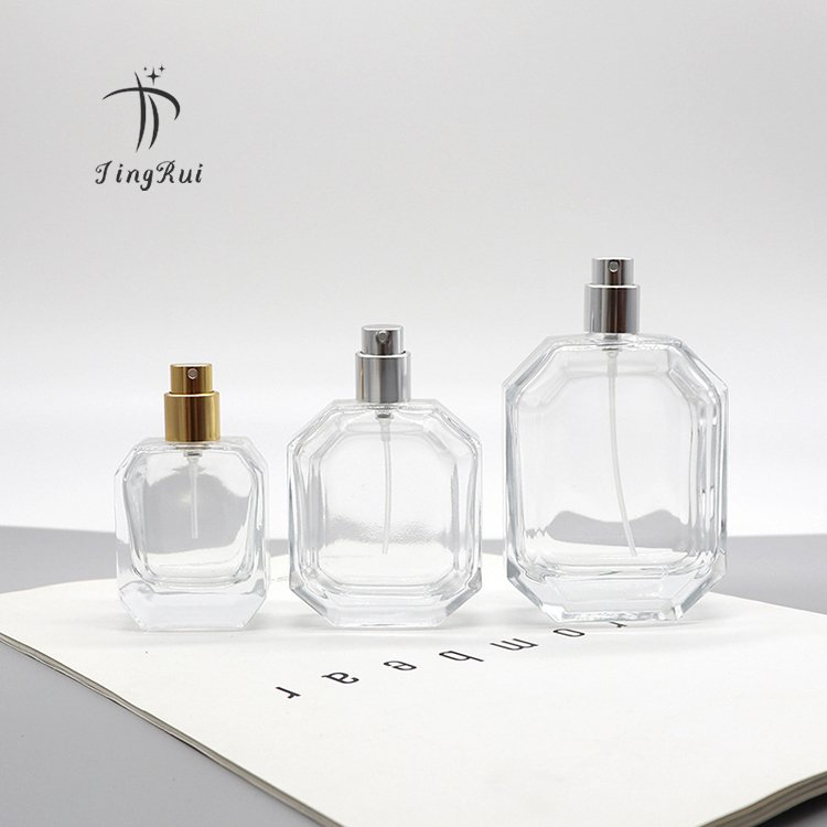 Wholesale men's glass perfume bottle 30ml 50ml square luxury spray bottle empty perfume bottle