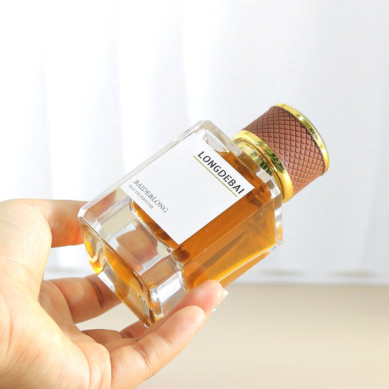Wholesale Men's perfume glass bottle Square clear crimp 30ml 50ml 100ml empty perfume bottle with perfume cap