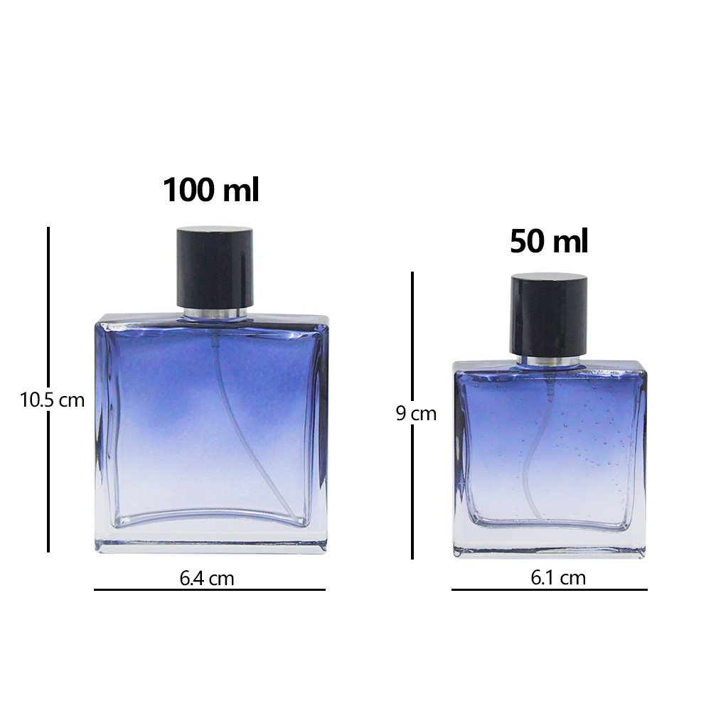 Custom Luxury 30ml 50ml 100ml Men Cologne Blue Square Glass Perfume Spray Bottle With Box