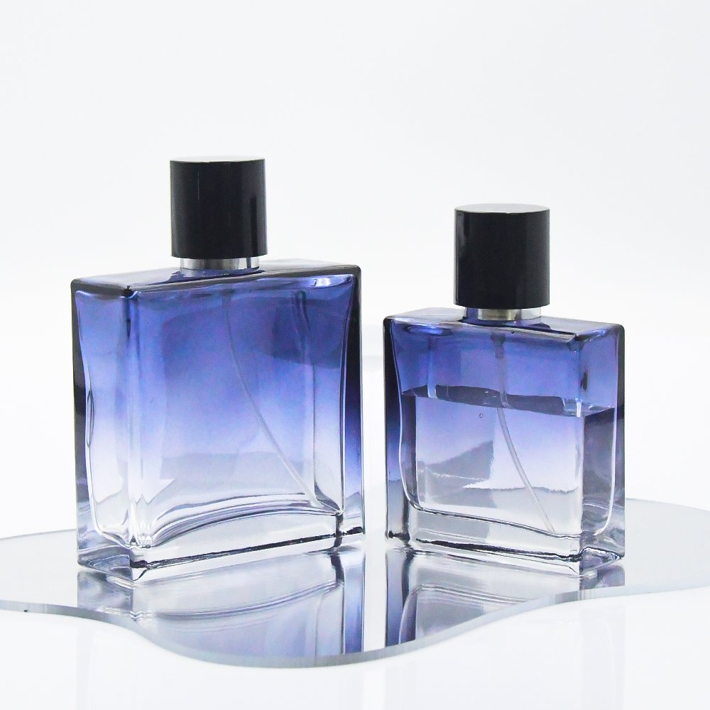 Custom Luxury 30ml 50ml 100ml Men Cologne Blue Square Glass Perfume Spray Bottle With Box