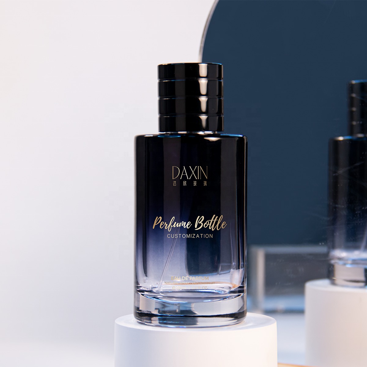 Custom Luxury Gradient Color Dark Blue Cylindrical Glass Perfume Bottle 30ml 50ml 100ml Arab Style Luxury Round Perfume Bottle