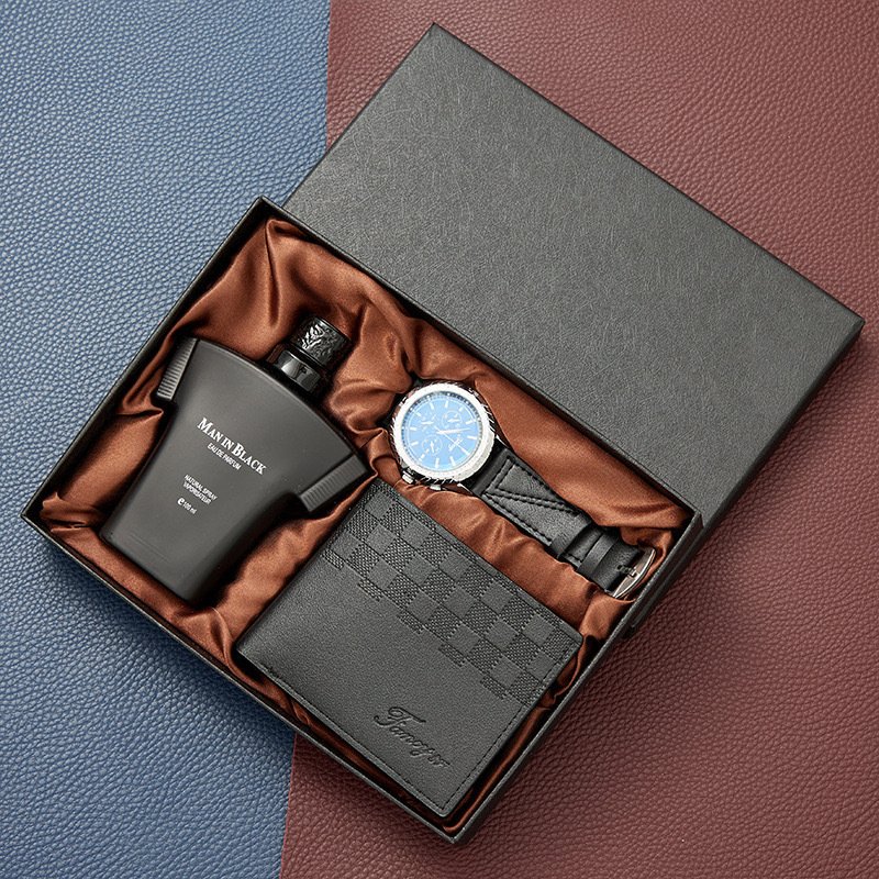 Men's Quartz Watch Leather Belt Perfume Keychain Pen Souvenir Business Gift Set Insurance Professionals