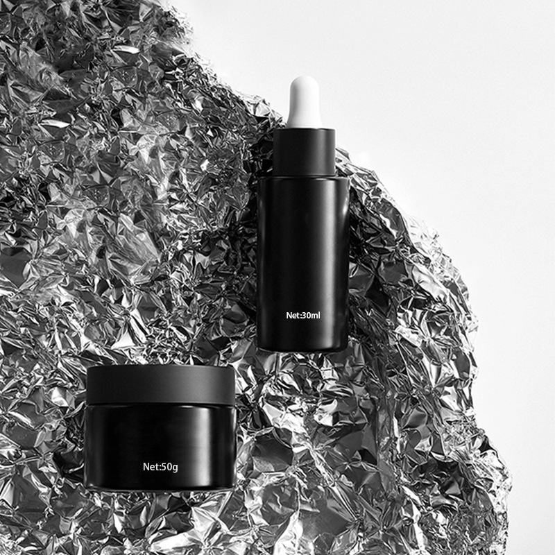 Gloss Black Men's 30ml 40ml 60ml Serum Dispenser Bottle Cosmetic Water Milk Essential Oil Glass Vials