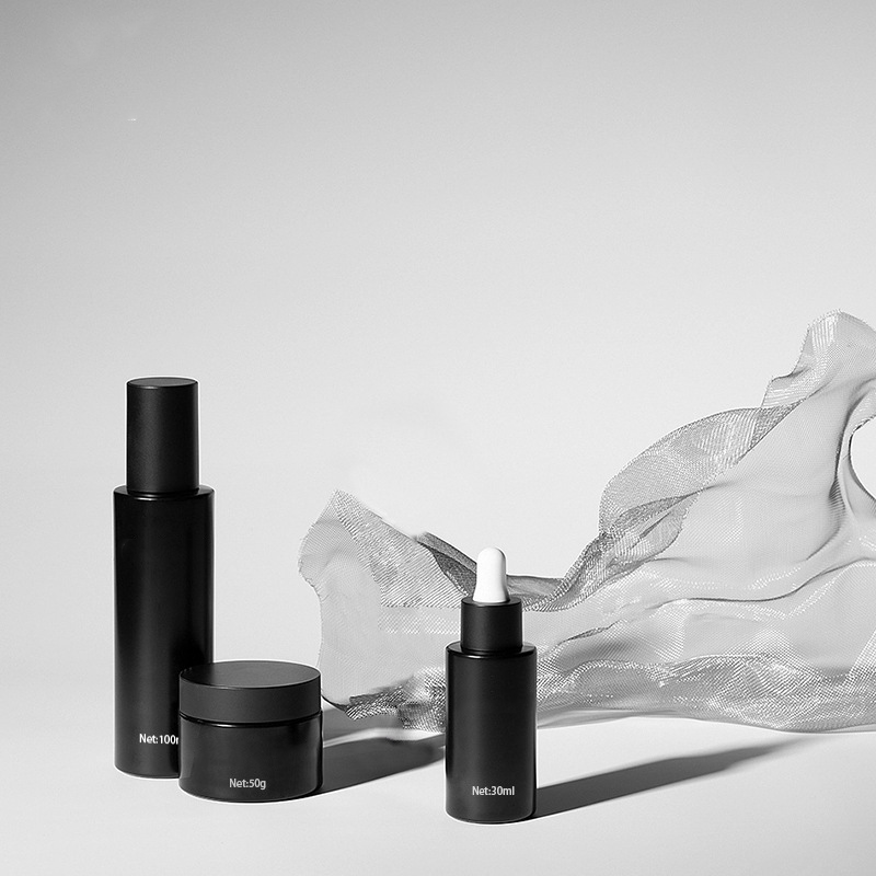 Gloss Black Men's 30ml 40ml 60ml Serum Dispenser Bottle Cosmetic Water Milk Essential Oil Glass Vials