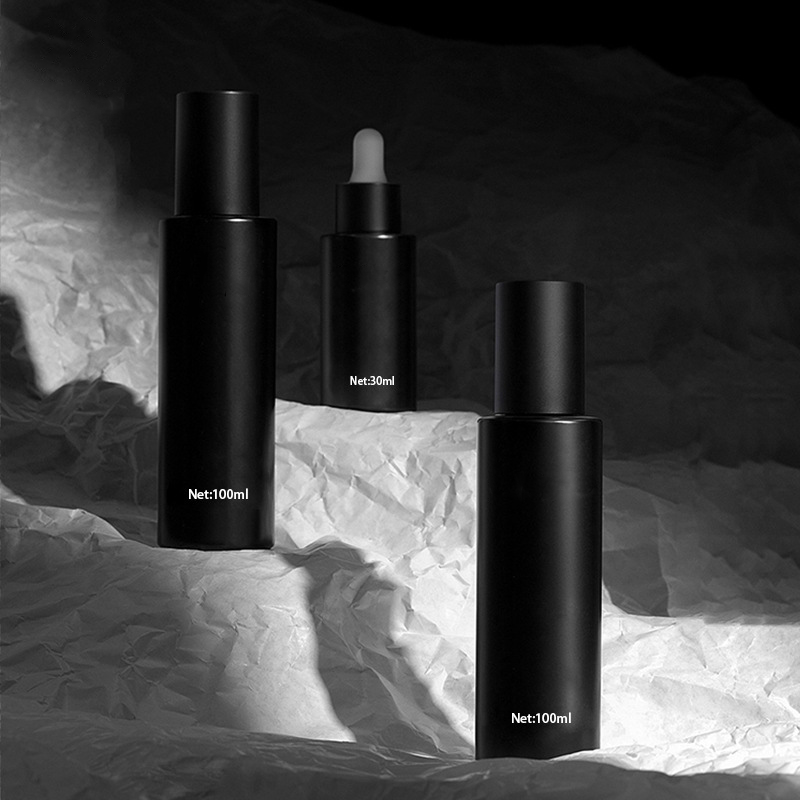 Gloss Black Men's 30ml 40ml 60ml Serum Dispenser Bottle Cosmetic Water Milk Essential Oil Glass Vials