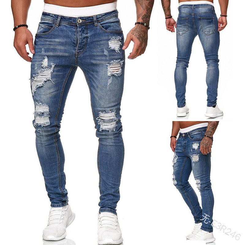 European and American men's fashionable black slim fit denim leggings with a mid waist casual style