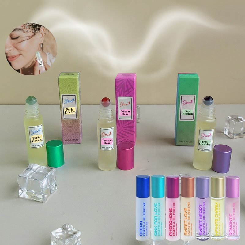 Wholesale Custom Logo 10ml travel size Sweet Floral Fruity Woody Unisex Ball Roller Essential Oil Roll-on Pheromone Perfume