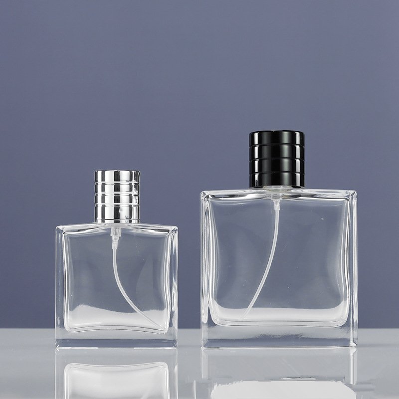 Wholesale men's 15 bayonet blue perfume bottle 50ml clear glass spray bottle 100ml empty bottle