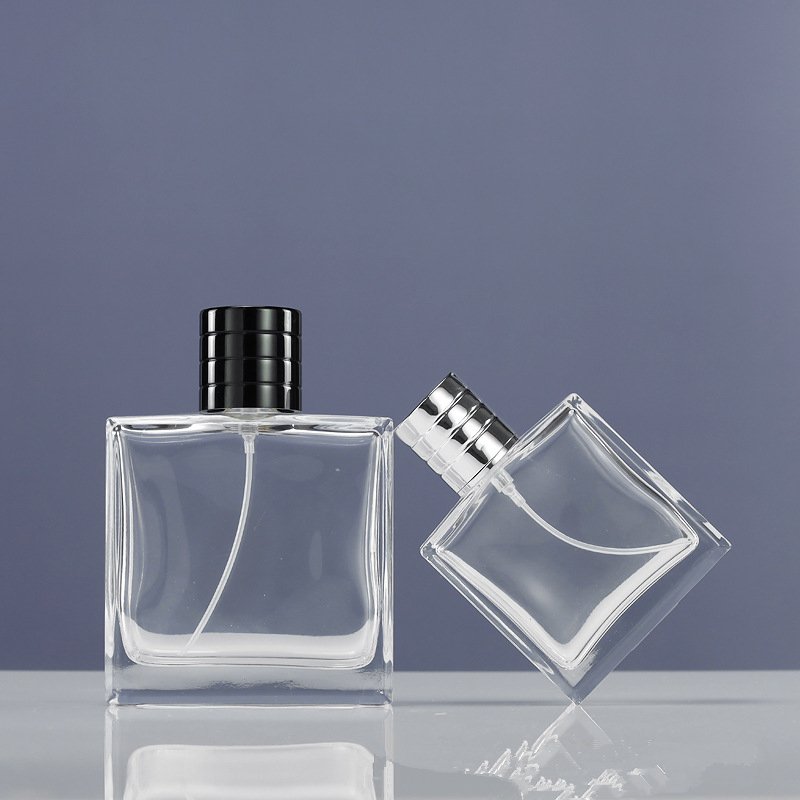 Wholesale men's 15 bayonet blue perfume bottle 50ml clear glass spray bottle 100ml empty bottle