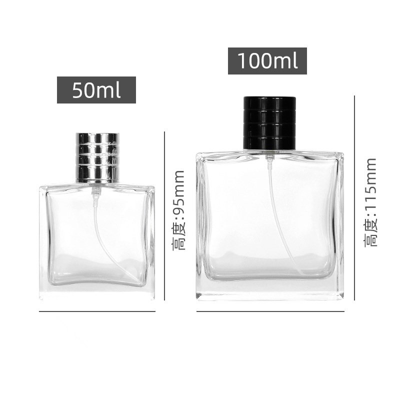 Wholesale men's 15 bayonet blue perfume bottle 50ml clear glass spray bottle 100ml empty bottle