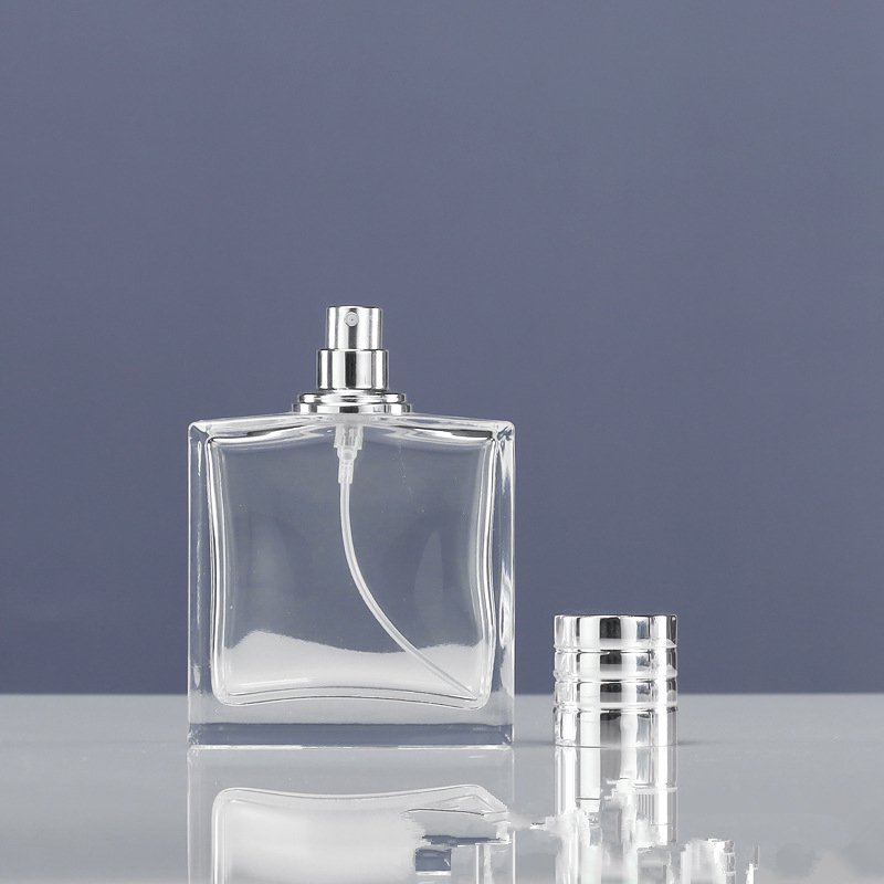 Wholesale men's 15 bayonet blue perfume bottle 50ml clear glass spray bottle 100ml empty bottle