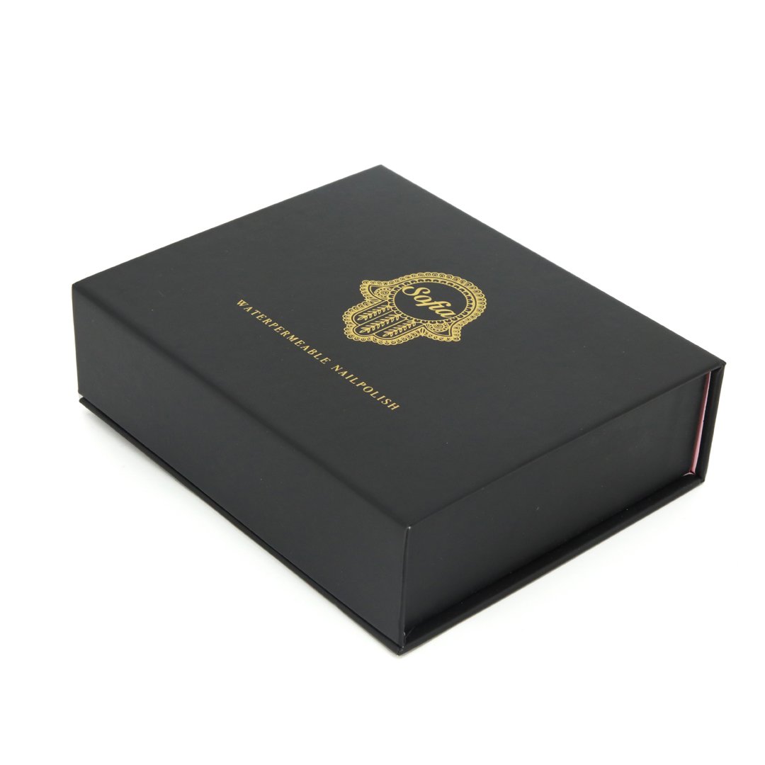 Full Black Matt Lamination Custom Luxury Gold Foil Stamping Magnetic Book Shape Gift Packaging Box With Insert