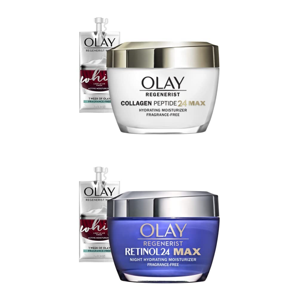 Olay Regenerist Collagen Peptide 24 MAX Hydrating Face Moisturizer (1.7 Oz) and Retinol 24 MAX Night Face Cream,