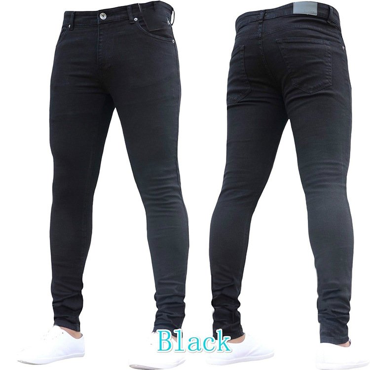 European American Cross-border Men's Slim-Fit Casual Pants Autumn Black Tight Leggings with Stretch Denim European Station