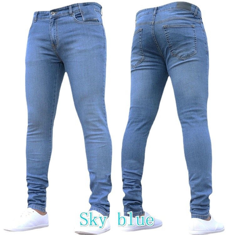 European American Cross-border Men's Slim-Fit Casual Pants Autumn Black Tight Leggings with Stretch Denim European Station