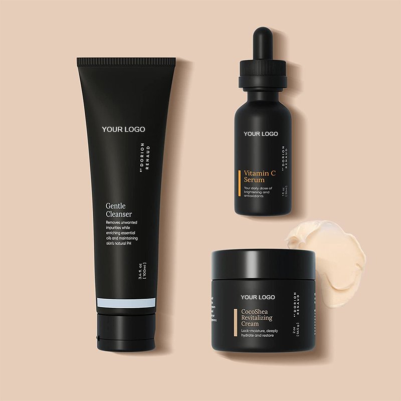 Private Label Natural Organic SkinCare Facial Shea Butter Cream Vitamin C Serum Cleanser Brightening Skin Care Set For Men Women