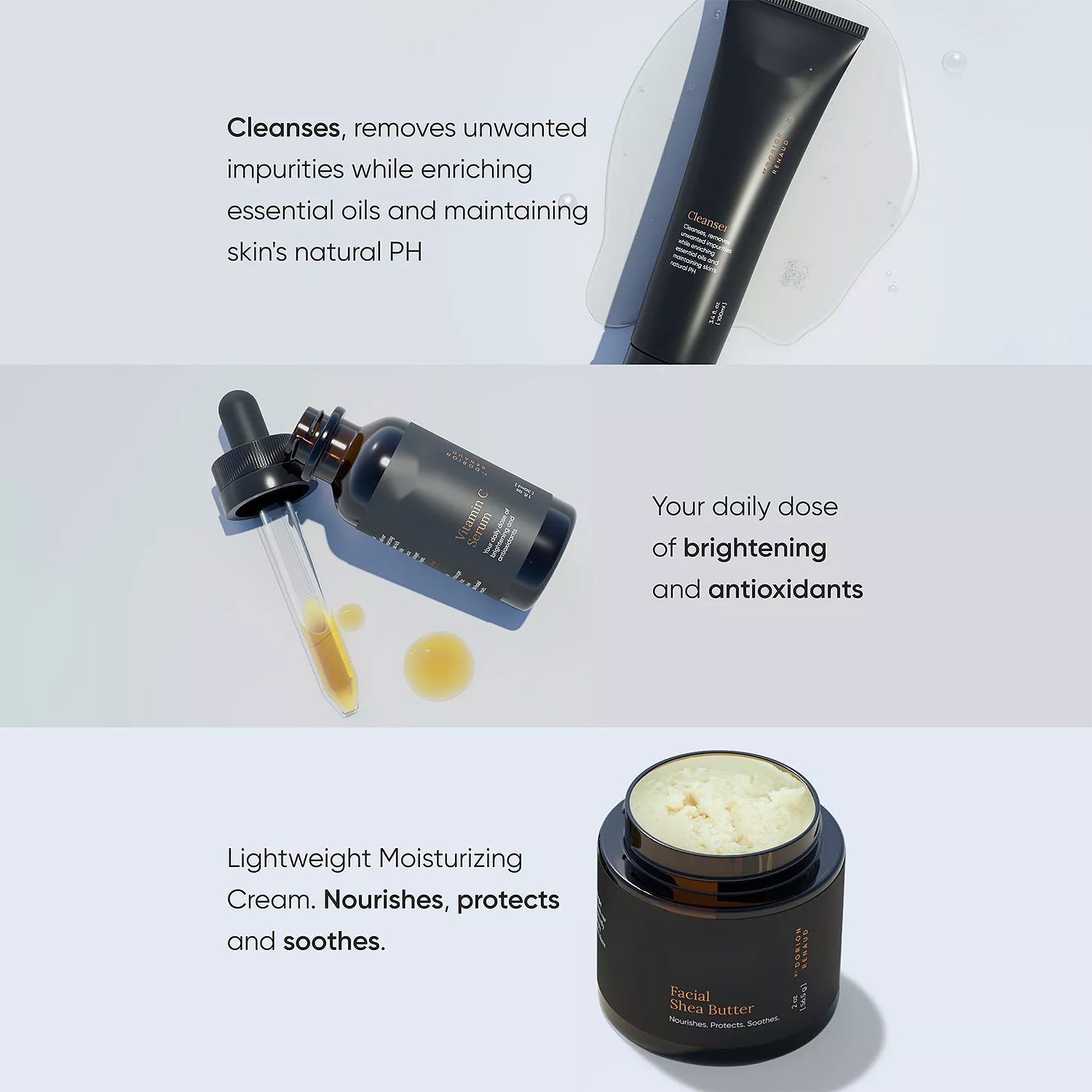 Private Label Natural Organic SkinCare Facial Shea Butter Cream Vitamin C Serum Cleanser Brightening Skin Care Set For Men Women