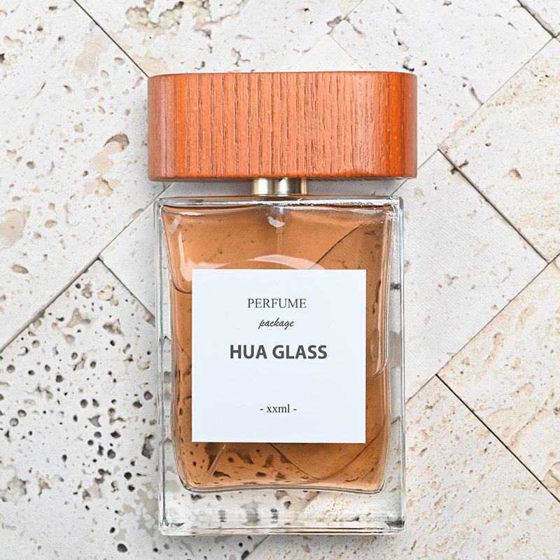 Wholesale men's Perfume Glass Bottle Square Empty 100ml Clear Perfume Glass Bottle 100ml Crimp Perfume Bottle with Wooden Cap